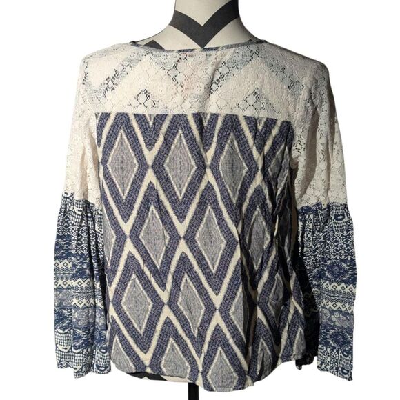 Flying Tomato L Bohemian Mixed Print Lace Blouse - Picture 5 of 5